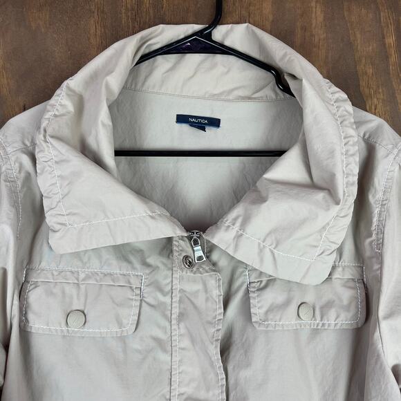 Nautica Womens Jacket Tan Windbreaker Bomber Rain Gorpcore Fly Away Outdoors L - Picture 2 of 12